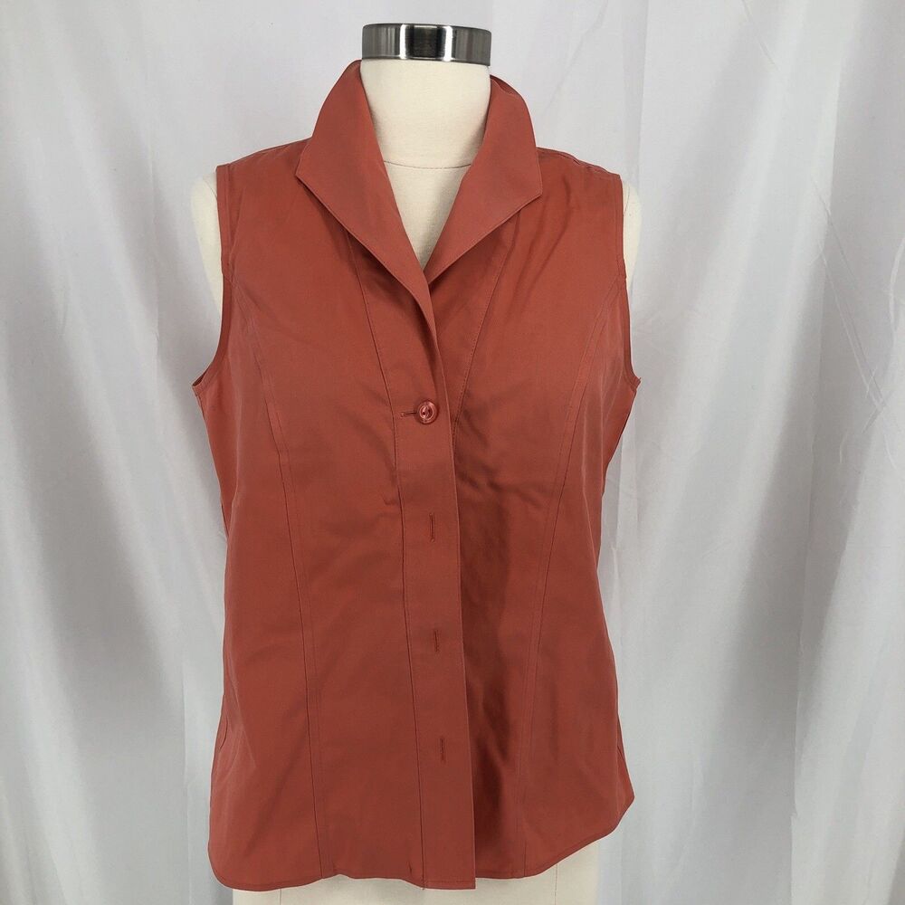 Jones New York  Sleeveless Blouse Size 8 Coral No Iron Shirt Top